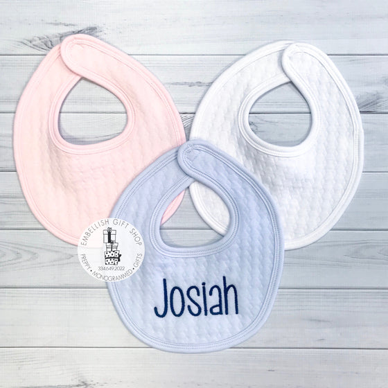Quilted Personalized Baby Bib | Choose Color Quilted Personalized Baby Bib | Choose Color