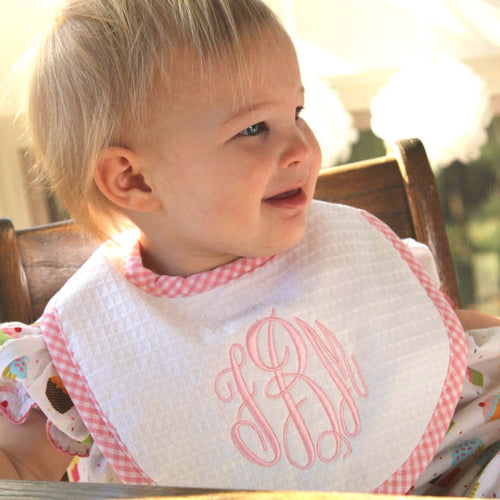 Personalized Girl Pique Baby Bib - Choose Trim Personalized Girl Pique Baby Bib - Choose Trim