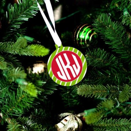 Green Stripe Round Christmas Ornament Lifestyle Green Stripe Round Christmas Ornament Lifestyle