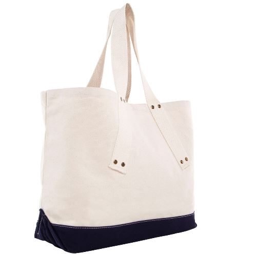 Brass Grommet Canvas Tote Three Colors Navy Side View Brass Grommet Canvas Tote Three Colors Navy Side View