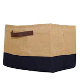 Jute Tub Storage Bin Two Colors Navy Trim Side View