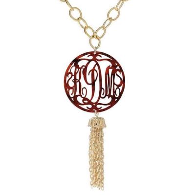 Rimmed Script Acrylic Tassel Necklace Tortoise Rimmed Script Acrylic Tassel Necklace Tortoise