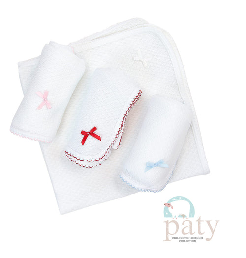 Swaddle Blanket with Colored Trim and Bow Swaddle Blanket with Colored Trim and Bow