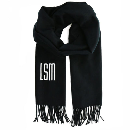 Solid Black Cashmere Feel Monogrammed Scarf Solid Black Cashmere Feel Monogrammed Scarf