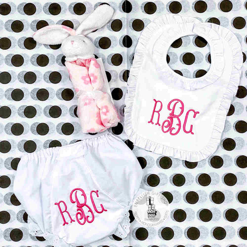Personalized Bib and Bloomer + Bunny Gift Set