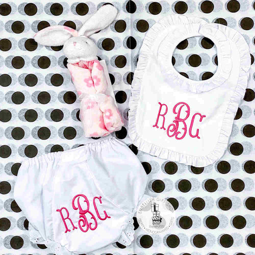 Personalized Bib and Bloomer + Bunny Gift Set Personalized Bib and Bloomer + Bunny Gift Set