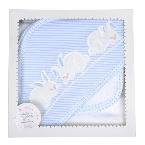 Blue Bunny Hooded Towel & Washcloth Set