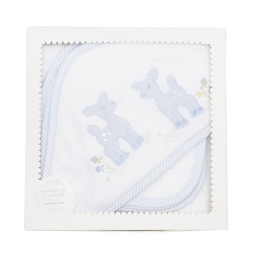 Blue Deer Boxed Hooded Towel & Washcloth Set