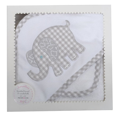 Gray Elephant Hooded Towel & Washcloth Set Gray Elephant Hooded Towel & Washcloth Set