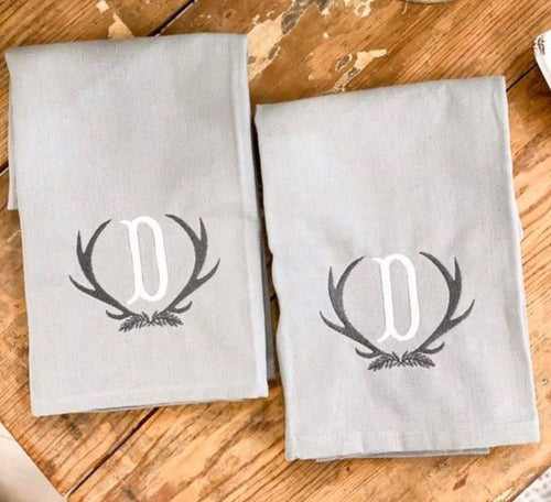 Personalized Kitchen Towels Gray Antler
