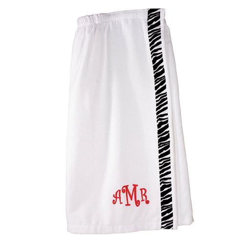 Monogrammed Spa Wrap White With Zebra Trim Monogrammed Spa Wrap White With Zebra Trim