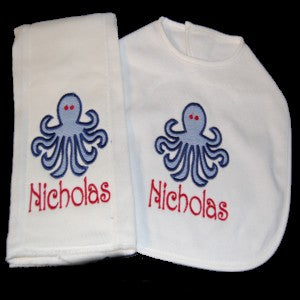 Preppy Baby  Octopus Applique Bib and Burp Preppy Baby  Octopus Applique Bib and Burp