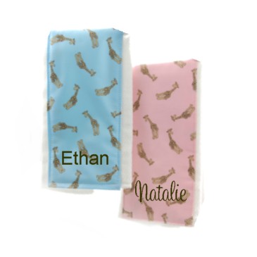 Personalized Burp Cloth Giraffe Print- Pink or Blue Personalized Burp Cloth Giraffe Print- Pink or Blue