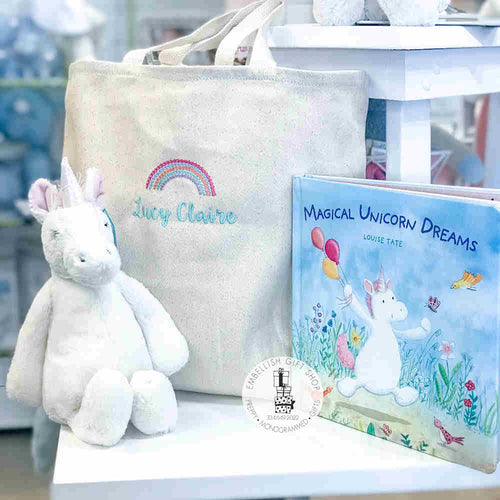 Personalized Natural Canvas Rainbow Tote Bag Personalized Natural Canvas Rainbow Tote Bag