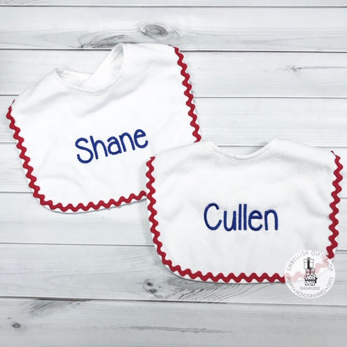 Personalized Ric Rac Baby Bib Personalized Ric Rac Baby Bib