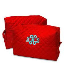 Monogrammed Red Quilted Cosmetic Bags