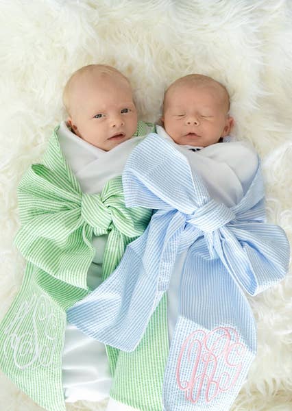 Swaddle Blankets With Cotton Seersucker Bow