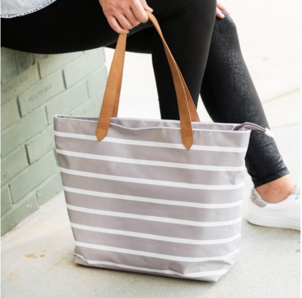 Personalised Tote Bag, Cream with Brown Stripes