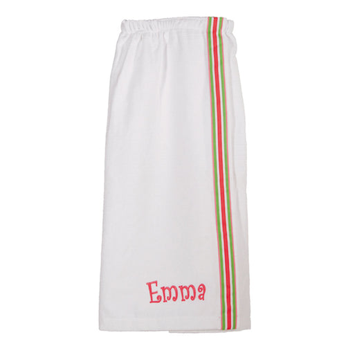 Monogrammed Spa Wrap White with Watermelon Stripe Ribbon Monogrammed Spa Wrap White with Watermelon Stripe Ribbon