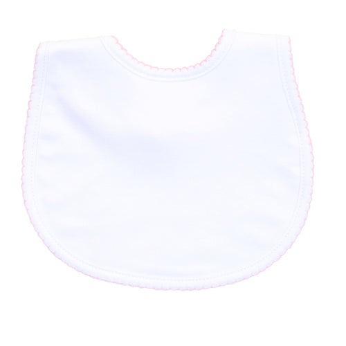 Personalized Solid White With Pink Trim Bib Personalized Solid White With Pink Trim Bib