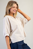 Striped Button Down Short Sleeve Top TK14776