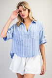 Striped Short Sleeve Rounded Hem Top TK14853