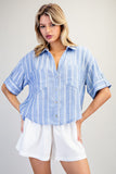 Striped Short Sleeve Rounded Hem Top TK14853