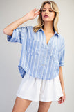 Striped Short Sleeve Rounded Hem Top TK14853