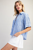 Striped Short Sleeve Rounded Hem Top TK14853