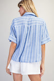 Striped Short Sleeve Rounded Hem Top TK14853