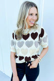 White Valentine Heart Short Sleeve Sweater