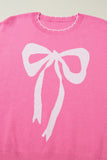 Sachet Pink Big Ribbon Bow Print Contrast Stitch Trim Drop Shoulder Sweater