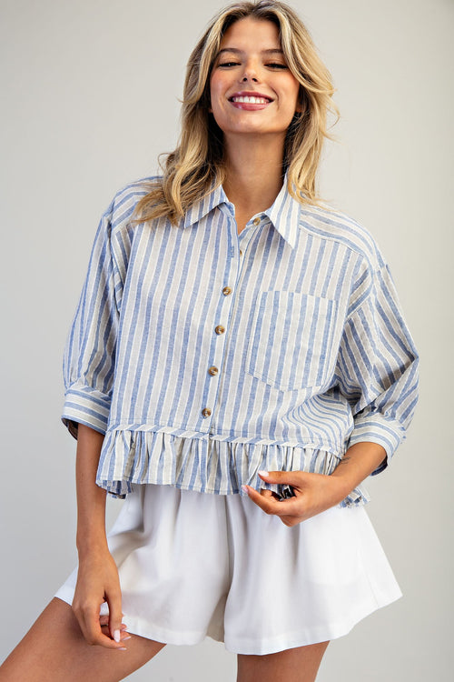 Striped Ruffle Peplum Hem Top TK14853