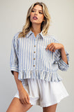 Striped Ruffle Peplum Hem Top TK14853