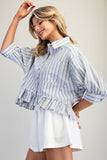 Striped Ruffle Peplum Hem Top TK14853