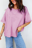 Lavendula Mineral Wash Drop Shoulder Raw Edge Loose Tee