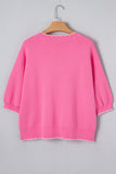 Sachet Pink Big Ribbon Bow Print Contrast Stitch Trim Drop Shoulder Sweater