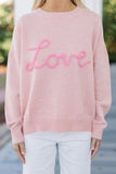 Pink Corded Love Script Graphic Baggy Sweater