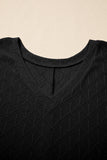 Black Pointelle Rhombus Knit Plus Size V Neck Loose Top