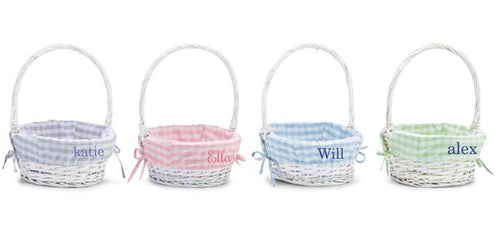 Personalized Easter Baskets White With Gingham Liner