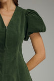 Charlotte Cordoroy Solid V-neck Mini Dress