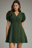 Charlotte Cordoroy Solid V-neck Mini Dress