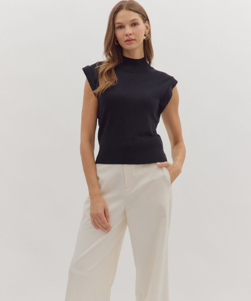 Fashion Top Black Cap Sleeve Sweater