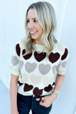 White Valentine Heart Short Sleeve Sweater