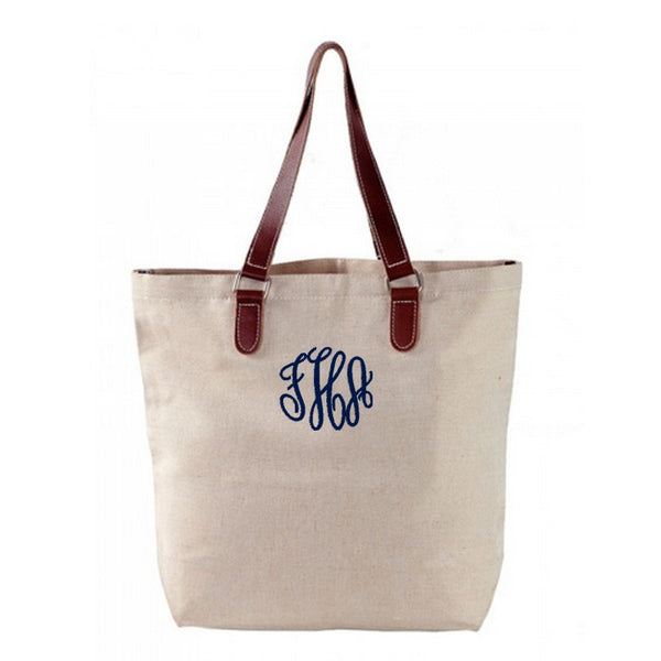 Natural Jute Canvas Personalized Tote One Size | Preppy Monogrammed Gifts