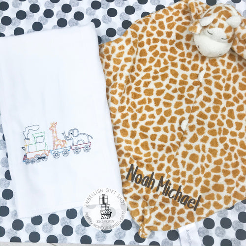 Tan Giraffe Personalized Baby Lovie Blankie Gift Set