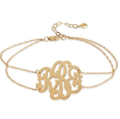 Cheshire Handcut Monogram Double Chain Bracelet  Gold Filled