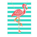 Tropical Gold Necklace with Striped Metal Card Flamingo