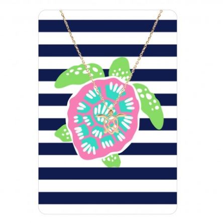 Tropical Gold Necklace with Striped Metal Card Turtle