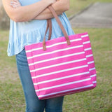 Stripe Personalized Tote Hot Pink